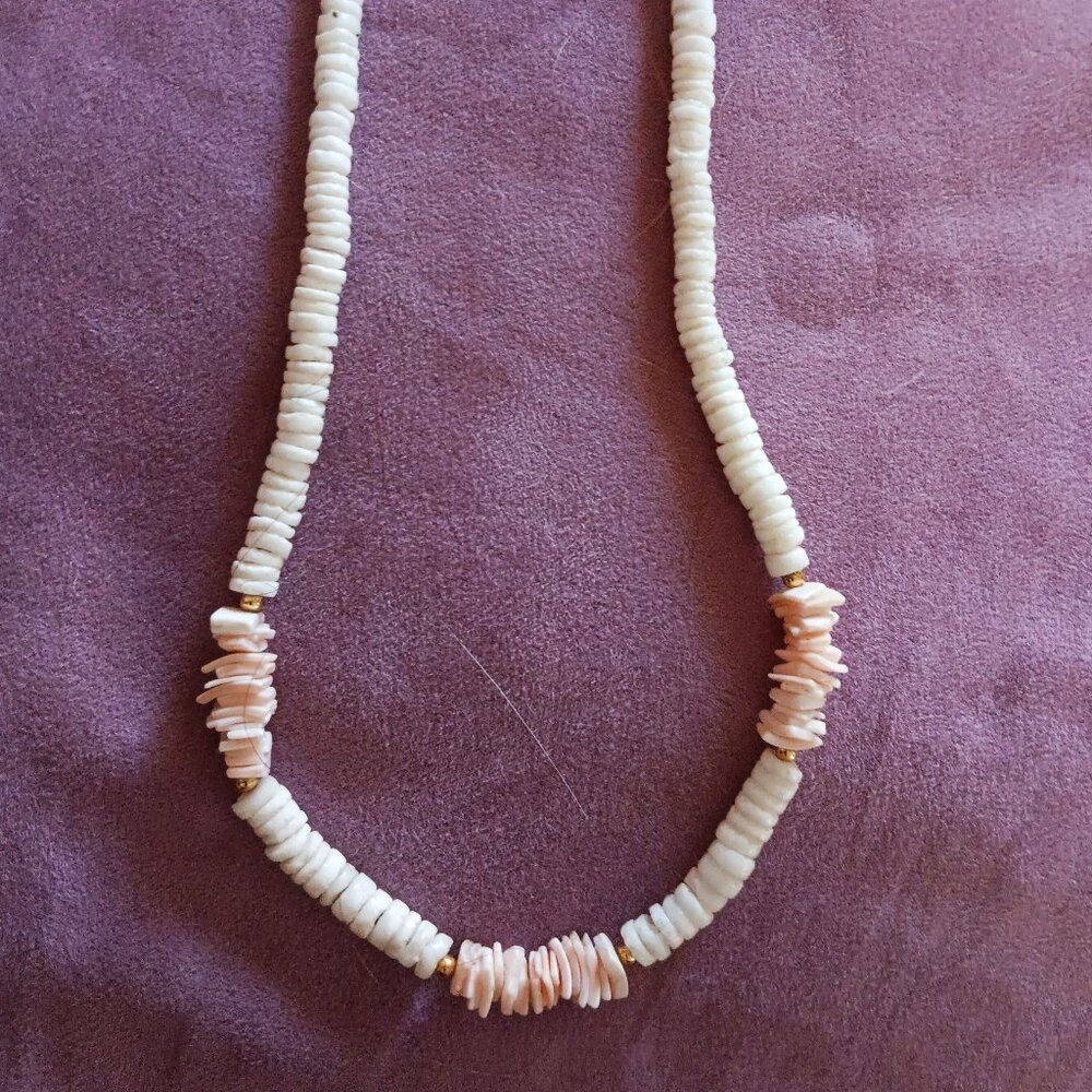 Beachy Keen! Peach and White Organic Shell Necklace